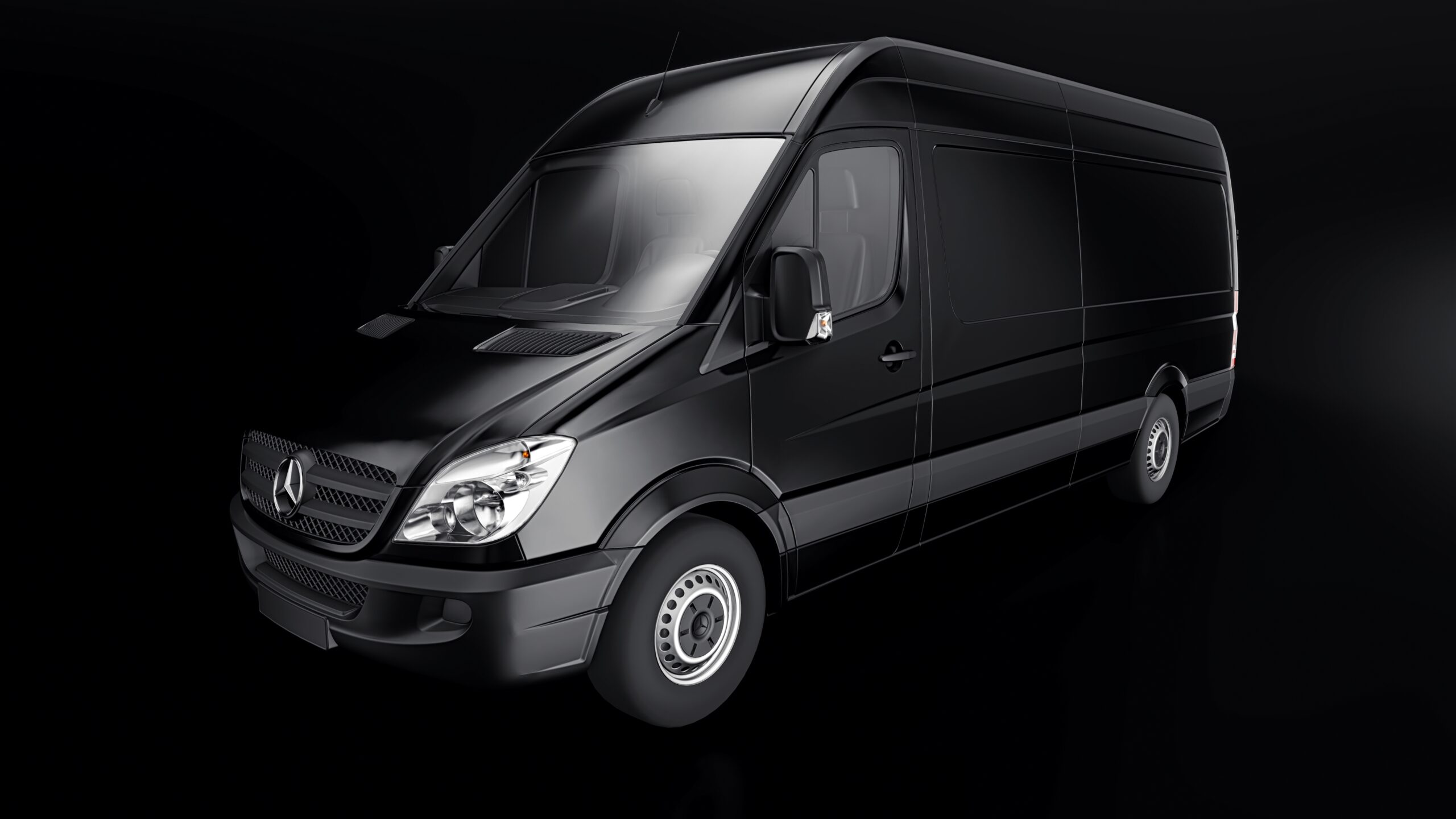 Berlin, Germany. April 28, 2022: Mercedes-Benz Sprinter. European commercial van isolated on Black background. 3d illustration.